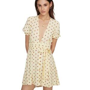 Faithfull The Brand Vanelli Crepe Mini Dress Polka-dot Print Cream/Brown, 6, NWT